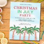 Budget Christmas In July Party Invitation<br><div class="desc">This budget Christmas in July party invitation is decorated with a watercolor blue sky, palm trees with lights, and baubles. Easily customisable. Use the Design Tool to change the text size, style, or colour. Because we create our artwork you won't find this exact image from other designers. Original Watercolor ©...</div>
