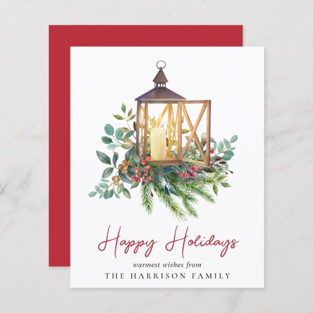 Budget Christmas Lantern Greenery Holiday Card (Front/Back)