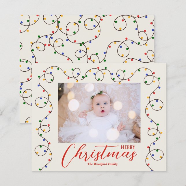 Budget Christmas Light Strand Photo Cards (Front/Back)
