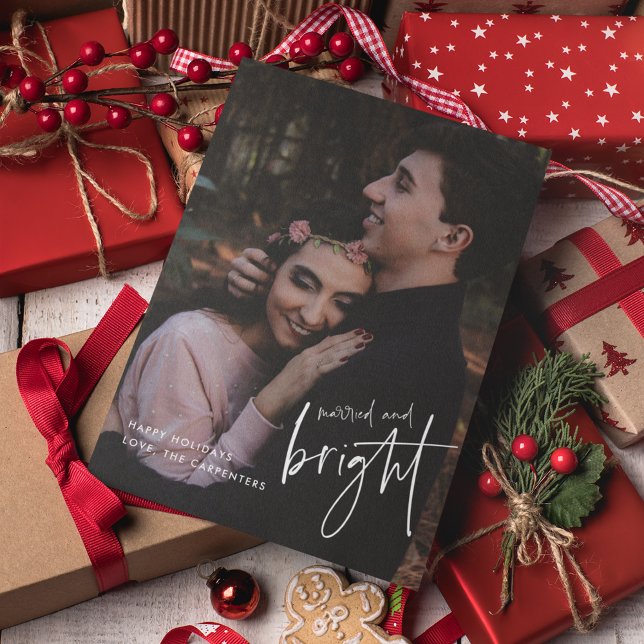 Budget Christmas Married Bright Newlywed Photo Holiday Postcard (Creator Uploaded)