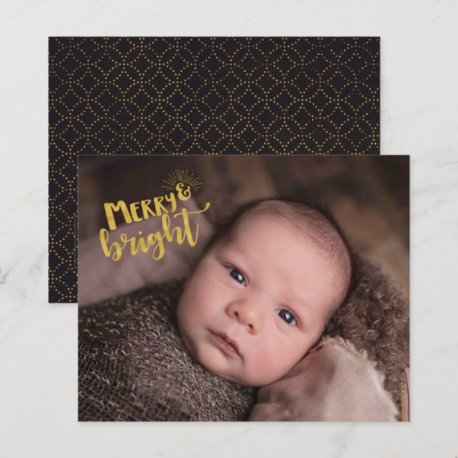 Budget Christmas Merry Bright Gold Foil Photo (Front/Back)