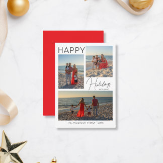 Budget Christmas Minimal 3 Photos Holiday Card