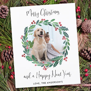 Budget Christmas Modern Greenery Wreath Photo Card