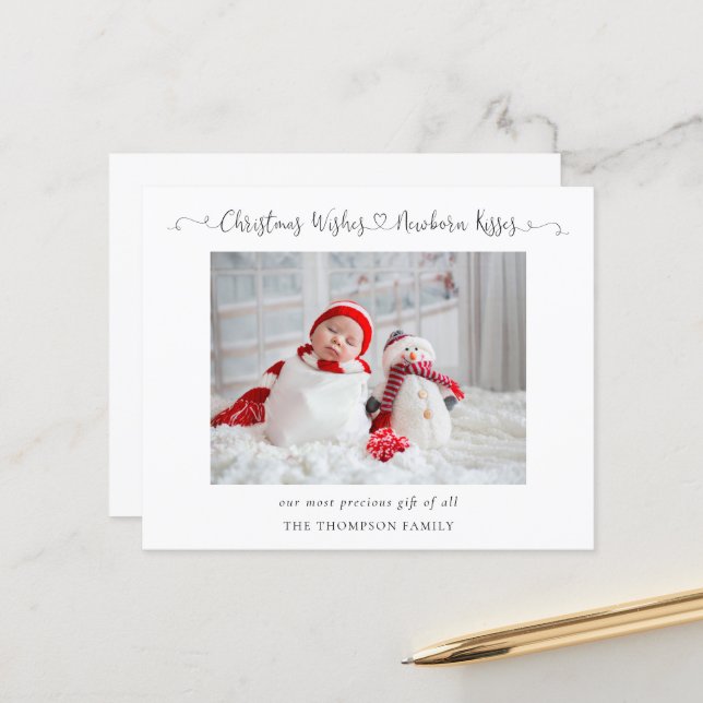 Budget Christmas Newborn Photo Stats Holiday Card (Front/Back In Situ)