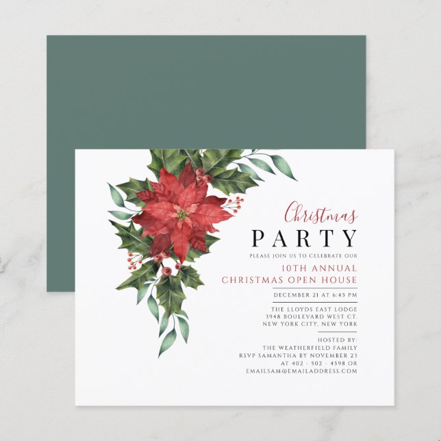 Budget Christmas Open House Floral Invitation (Front/Back)
