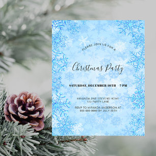 Budget Christmas party blue snowflakes invitation