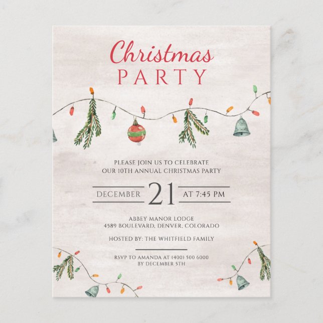 Budget Christmas Party Lights Decor Invitation (Front)