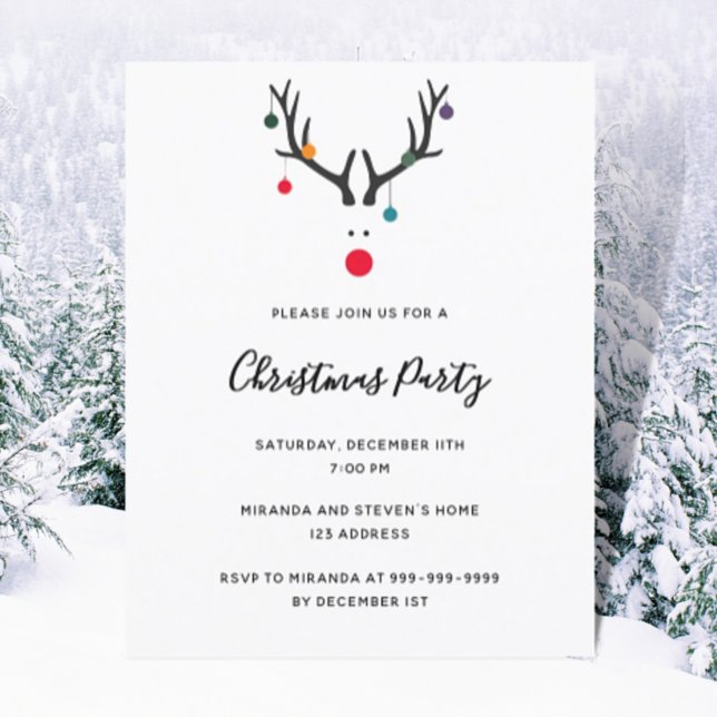 Budget Christmas party modern reindeer invitation (Creator Uploaded)
