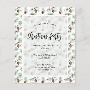 Budget Christmas party pine pattern invitation