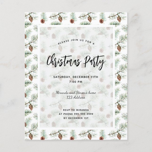 Budget Christmas party pine pattern invitation (Front)