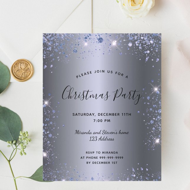 Budget Christmas party silver glitter invitation (Creator Uploaded)