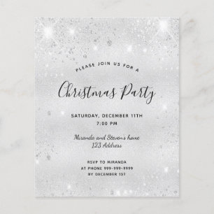 Budget Christmas party silver glitter invitation