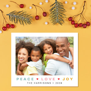 Budget Christmas Peace Love Joy 3 Photo Card