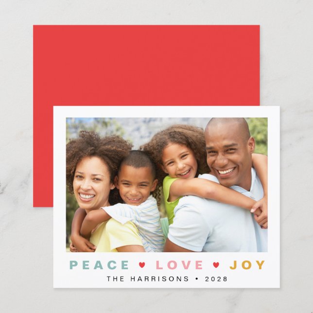 Budget Christmas Peace Love Joy Photo Holiday Card (Front/Back)