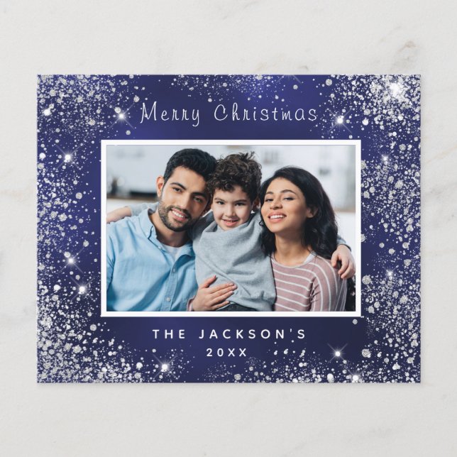 Budget Christmas photo blue glitter dust silver (Front)