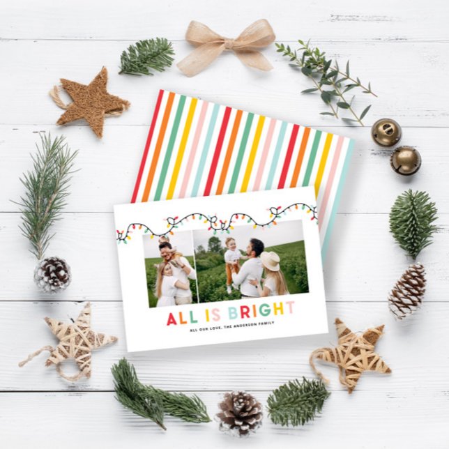 budget Christmas photo collage rainbow cute  Card (Creator Uploaded)