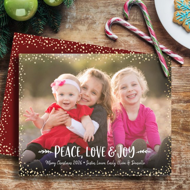 Budget Christmas Photo Peace Love Joy Gold Card (Creator Uploaded)
