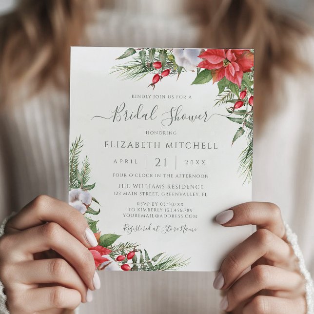 Budget Christmas Poinsettia Bridal Shower Invite (Creator Uploaded)