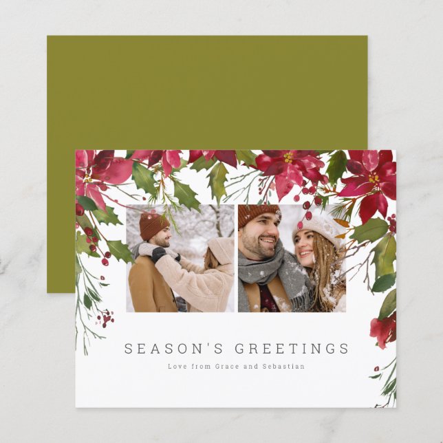 BUDGET Christmas Poinsettia Photo Personalised (Front/Back)