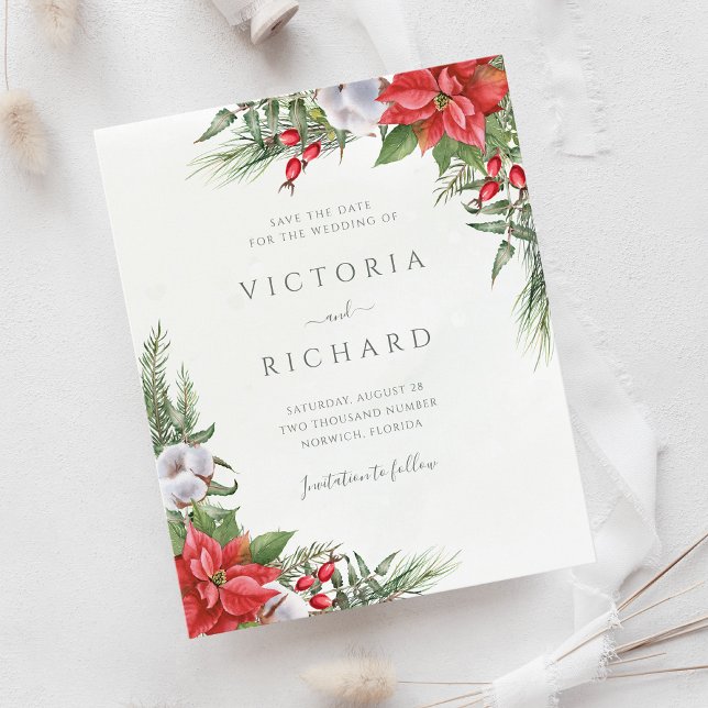 Budget Christmas Poinsettia Winter Save The Date (Creator Uploaded)