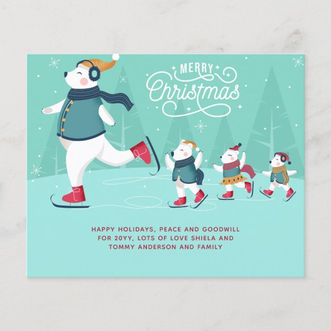 Budget Christmas Polar Bears Ice Skating Cute (Front)