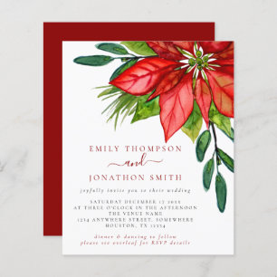 Budget Christmas QR Code Poinsettia Wedding Invite