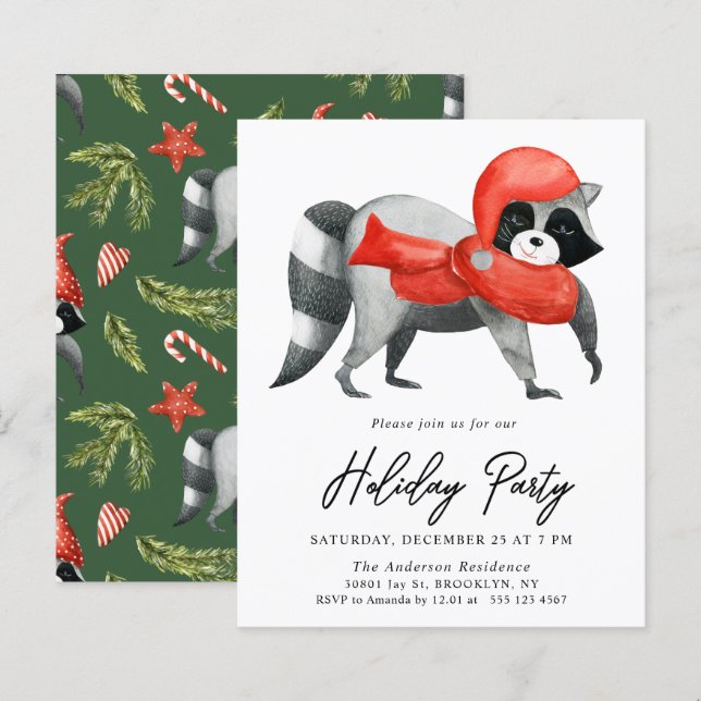 Budget Christmas Racoon Holiday Party Flyer (Front/Back)