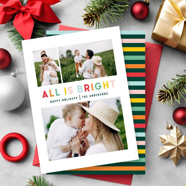budget Christmas rainbow colourful bright 1 photo Card (Creator Uploaded)