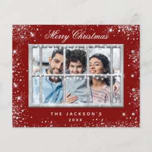 Budget Christmas red glitter photo window card