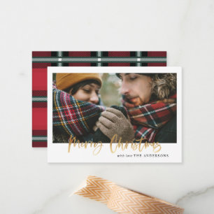 budget christmas red plaid photo holiday card