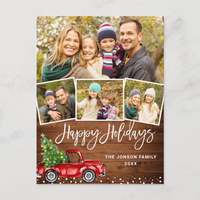 Budget Christmas Red Truck 4 PHOTO Holiday Card (Front)