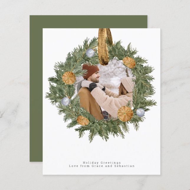 BUDGET Christmas Rustic Wreath Photo Personalised (Front/Back)