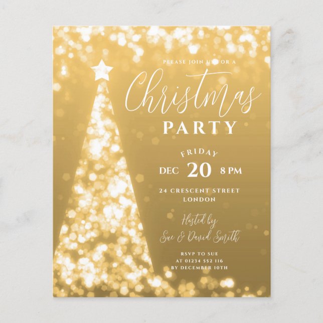 Budget Christmas Tree Gold Modern Party Invite Flyer (Front)