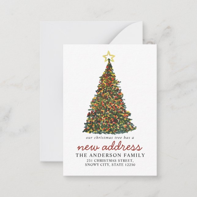 Budget Christmas Tree New Address Holiday Moving Card (Front)