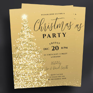 Budget Christmas Tree Party Gold Holiday Invite