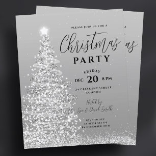 Budget Christmas Tree Party Silver Holiday Invite 