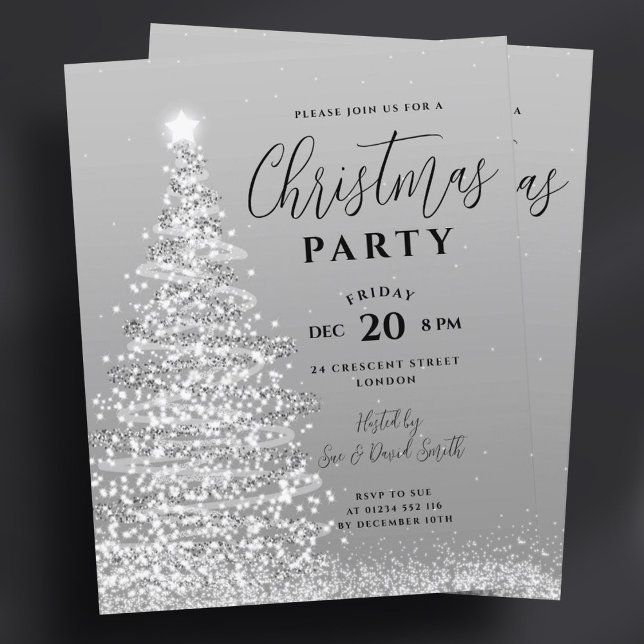 Budget Christmas Tree Party Silver Holiday Invite  (Budget Christmas Tree Party Silver Holiday Invite )