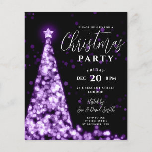 Budget Christmas Tree Purple Modern Party Invite Flyer