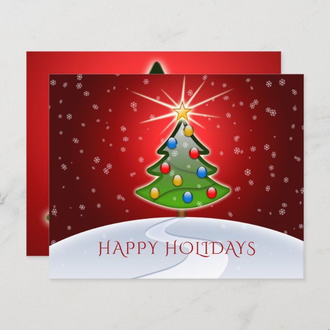 Budget Christmas Tree Red Business Holiday Card (Front/Back)