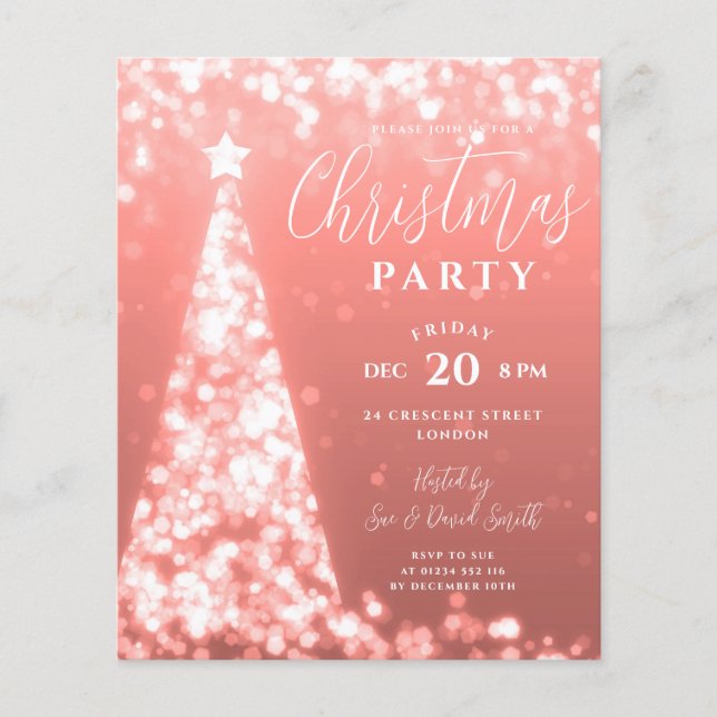 Budget Christmas Tree Rose Gold Modern Invite Flyer (Front)