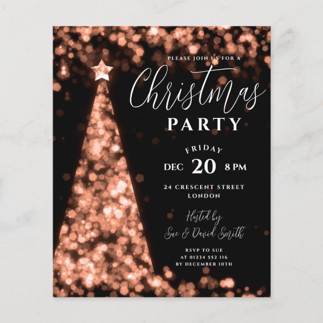 Budget Christmas Tree Rose Gold Modern Invite Flyer (Front)