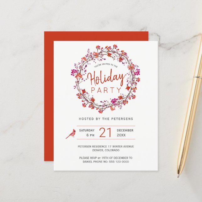 Budget Christmas winter holiday party Invitation (Front/Back In Situ)