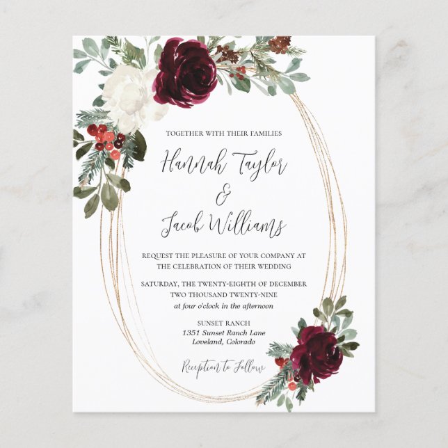Budget Christmas Winter Wedding Invitation (Front)