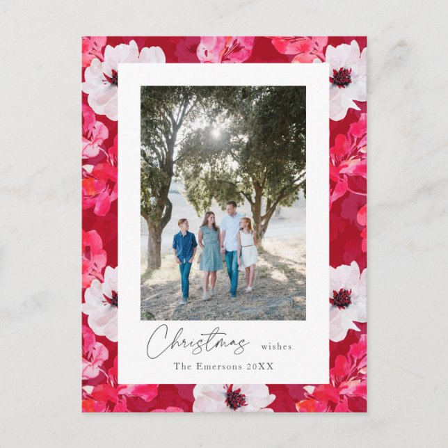 Budget Christmas wishes Boho watercolor anemones Postcard (Front)