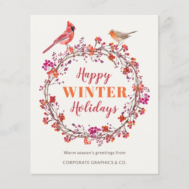 Budget Christmas wreath business holiday greetings (Front)