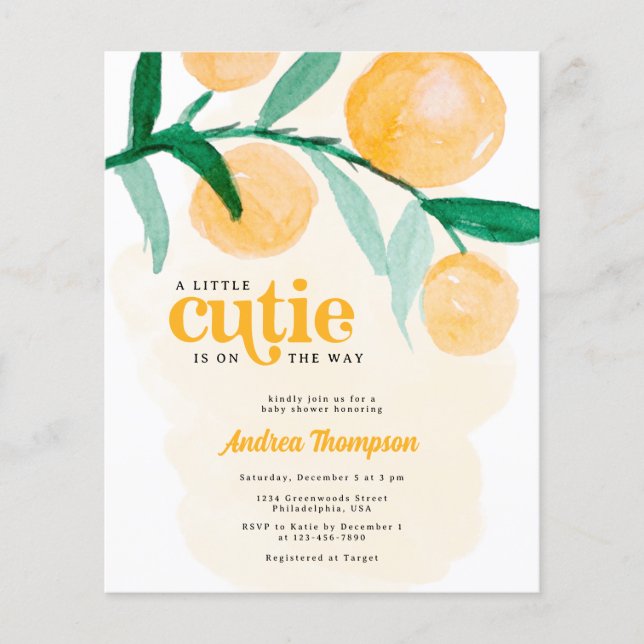 Budget Citrus Orange Little Cutie Baby Shower  Flyer (Front)