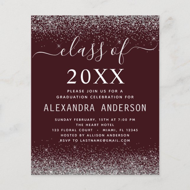 Budget Class of 2021 Graduation Silver Burgundy Flyer (Front)
