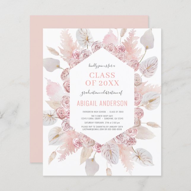 Budget Class of 2023 Boho Grad Party Invitation (Front/Back)