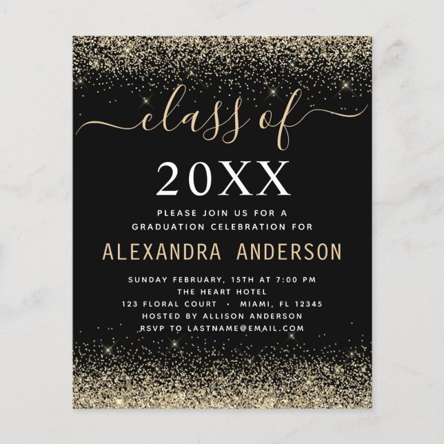 Budget Class of 2023 Photo Graduation Gold Black Flyer (Front)