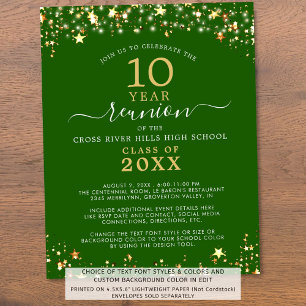 Budget Class Reunion Green Gold Stars Invitation